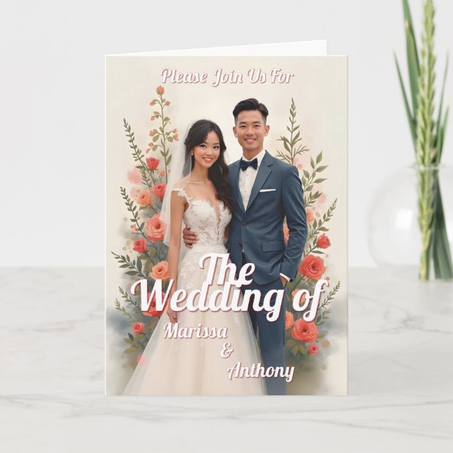 Romantic floral wedding invitation vintage style (Front)