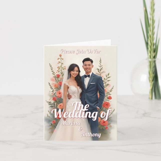 Romantic floral wedding invitation vintage style (Front)