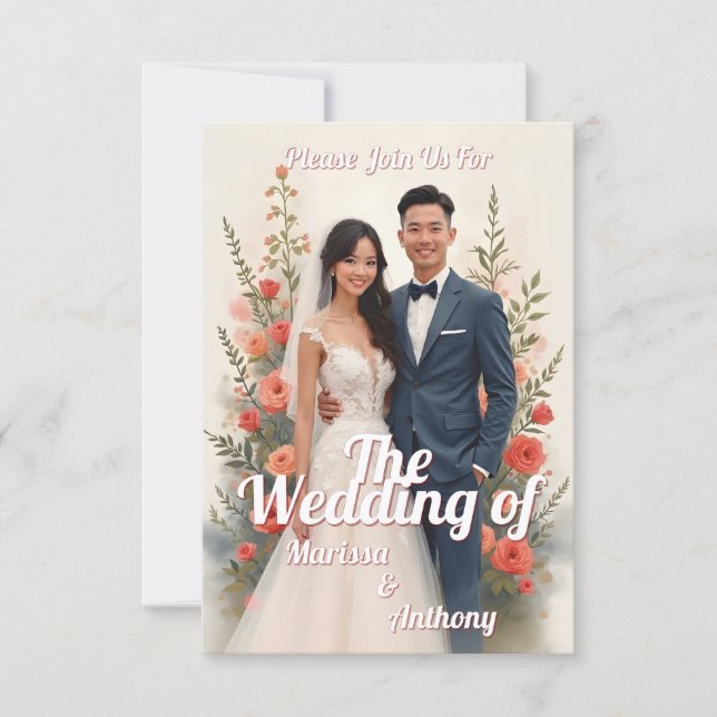 Romantic floral wedding invitation vintage style (Front)
