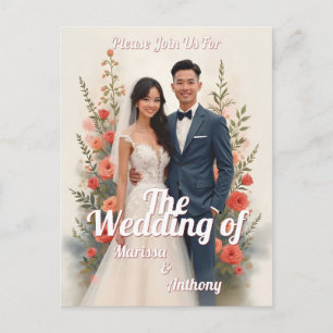 Romantic floral wedding invitation vintage style postcard