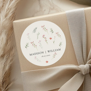 Romantic Floral Wedding Monogram Classic Round Sticker