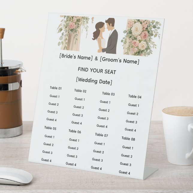 Romantic Floral Wedding Seating Chart Pedestal Sign (In SItu)