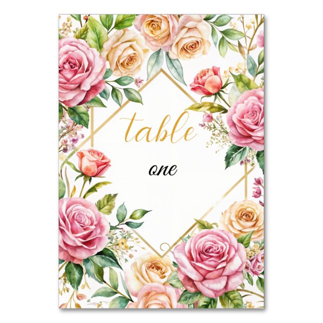 Romantic Floral Wedding Table Number (Front)