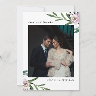 Romantic Floral Wedding Thank You Photo Card