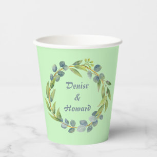 Romantic Floral Whirlwind Leafy Green Wreath Paper Cups
