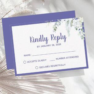 Romantic floral white gentle flower purple wedding RSVP card