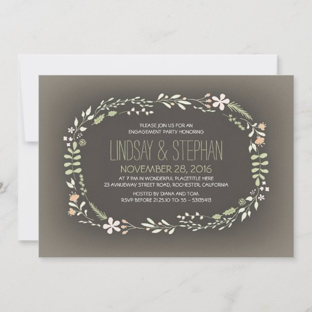 romantic floral wreath vintage engagement party invitation (Front)