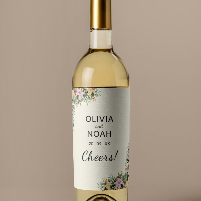 Romantic floral wreath wedding wine label (Creator Uploaded)