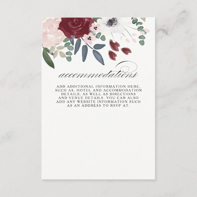 Romantic Florals Accommodations Enclosure Card (Front)