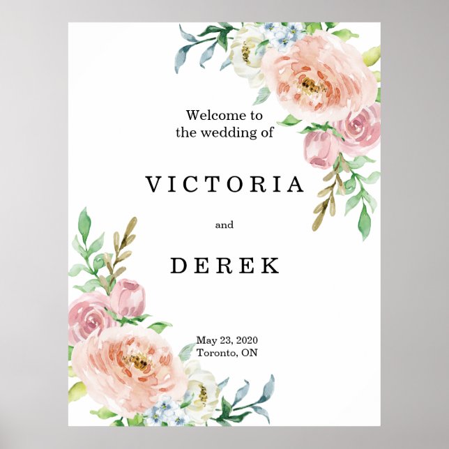 Romantic Florals | Large Wedding Welcome Sign (Front)