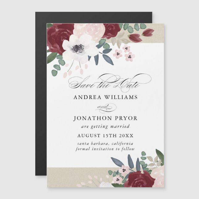 Romantic Florals, magnetic save the date Magnetic Invitation (Front/Back)