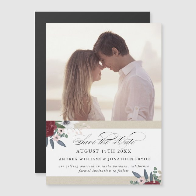 Romantic Florals, Magnetic save the date Magnetic Invitation (Front/Back)