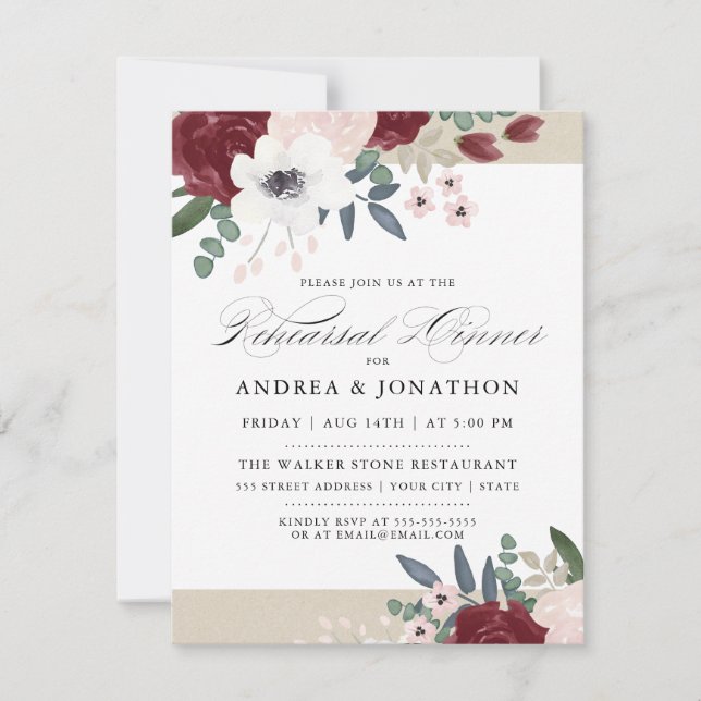 Romantic Florals Rehearsal dinner invite (Front)