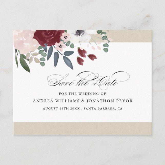 Romantic Florals Save the Date Postcard (Front)