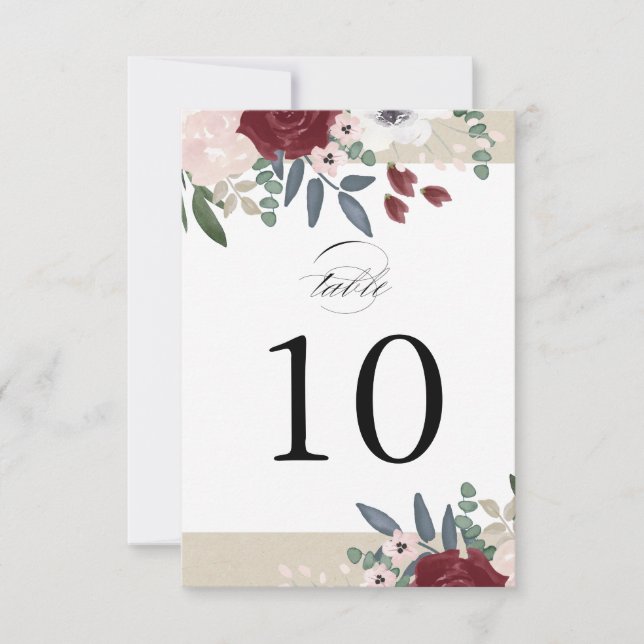 Romantic Florals Table Number Card (Front)