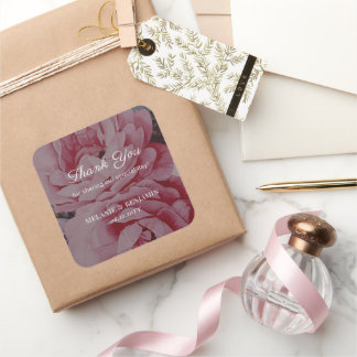 Romantic Flower Elegant Wedding Thank You Square Sticker