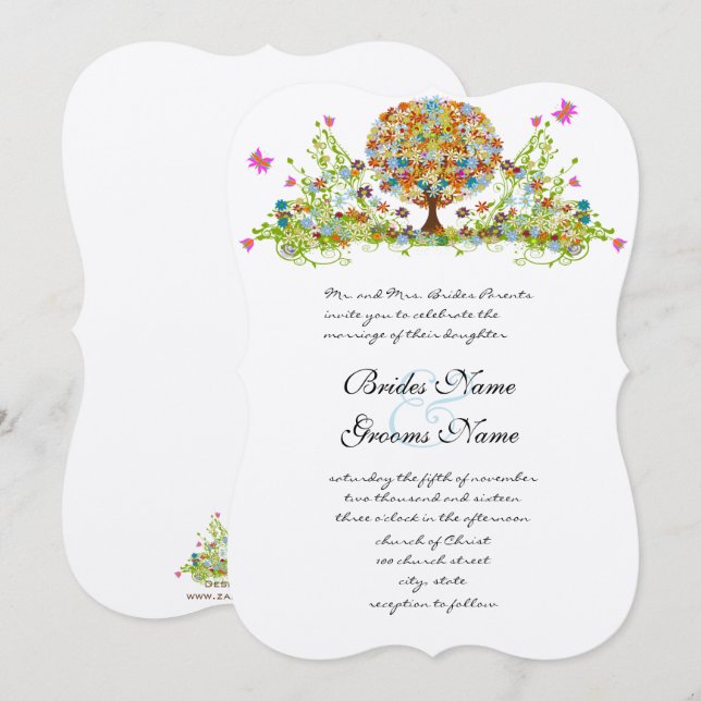Romantic Flower  Love Tree Wedding Invitation (Front/Back)