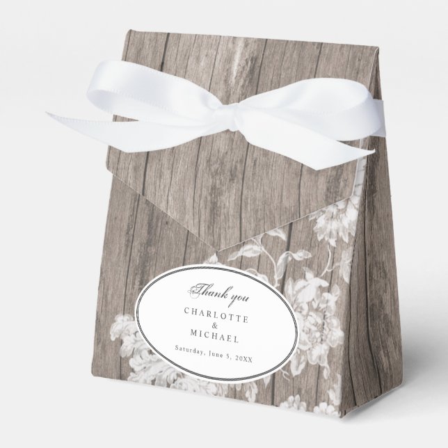 Romantic flower print on wood wedding favour box (Front Side)