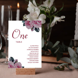 Romantic Flower Wedding Guest Names Table Number
