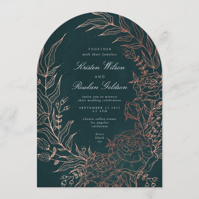 Romantic Flower Wreath Copper Wedding Arch Invitation (Front)