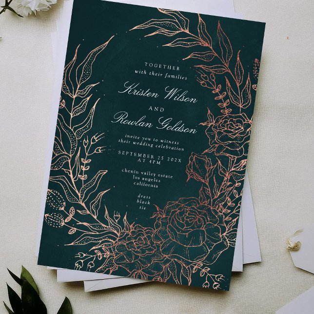 Romantic Flower Wreath Copper Wedding Invitation (Creator Uploaded)
