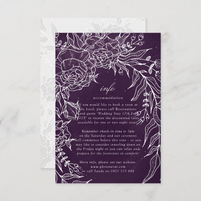 Romantic Flower Wreath Purple Wedding Enclosure Card (Front/Back)