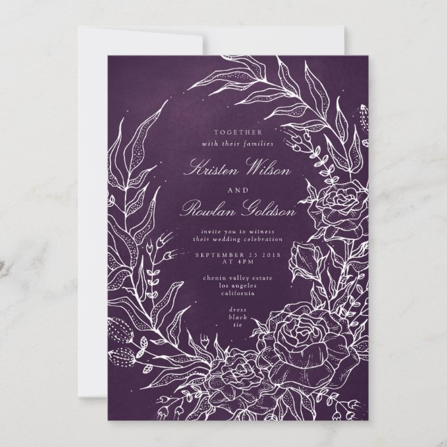 Romantic Flower Wreath Purple Wedding Invitation (Front)
