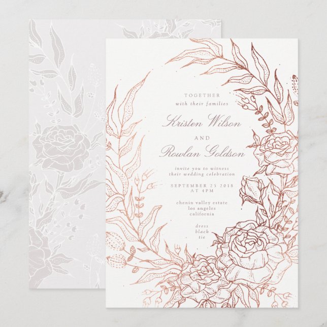 Romantic Flower Wreath White Wedding Invitation (Front/Back)