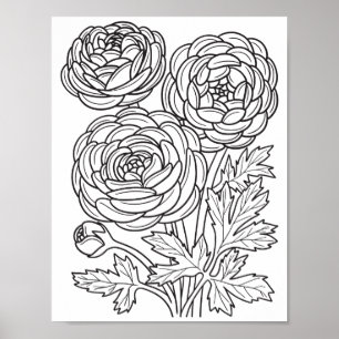 Romantic Flowers - Advanced Coloring Page Poster