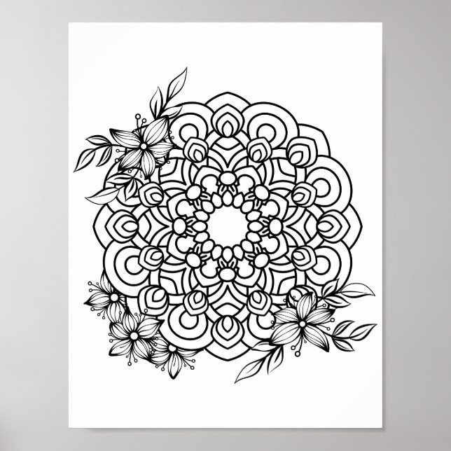 Romantic Flowers - Advanced Colouring Page Poster (Front)