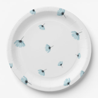 romantic flowers blue paper plate