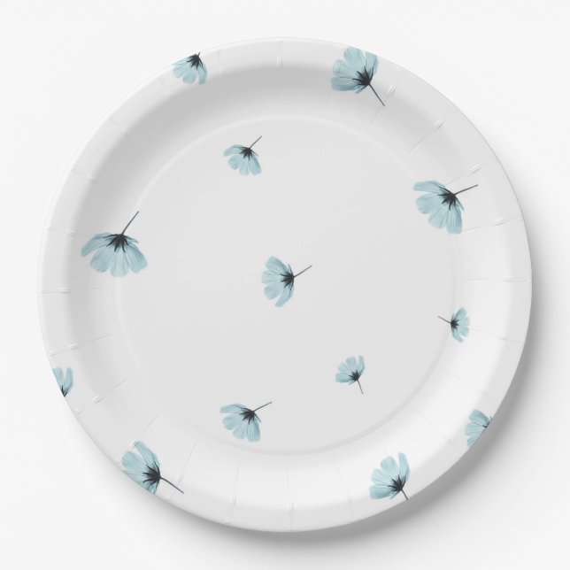 romantic flowers blue paper plate (Front)