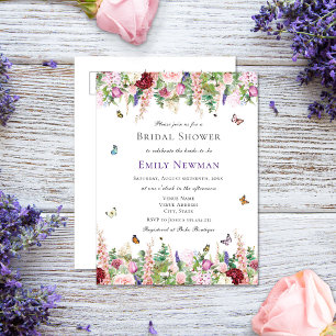 Romantic Flowers & Butterflies Bridal Shower Invitation Postcard