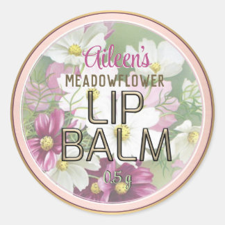 Romantic Flowers Embossed Text Lip Balm Gold Rim Classic Round Sticker