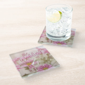 Romantic Flowers Glass Coaster Pink Daisy