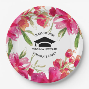 Romantic Flowers Graduation Party Paper Plates