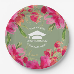 Romantic Flowers Graduation Party Paper Plates