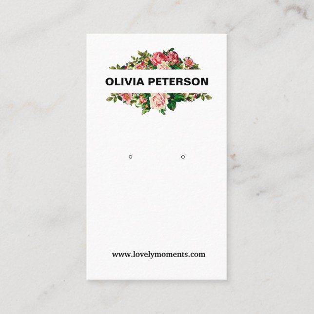 Romantic Flowers jewellery earring display card (Front)