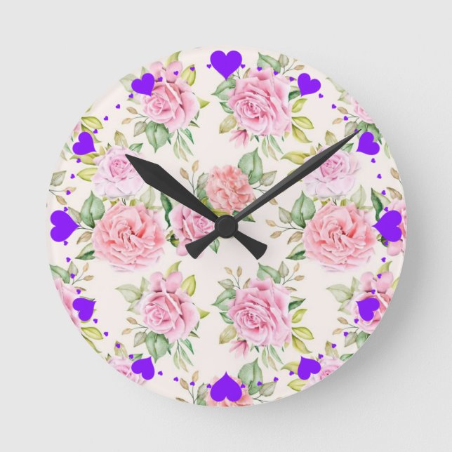 Romantic Flowers Pattern-23799 Round Clock (Front)