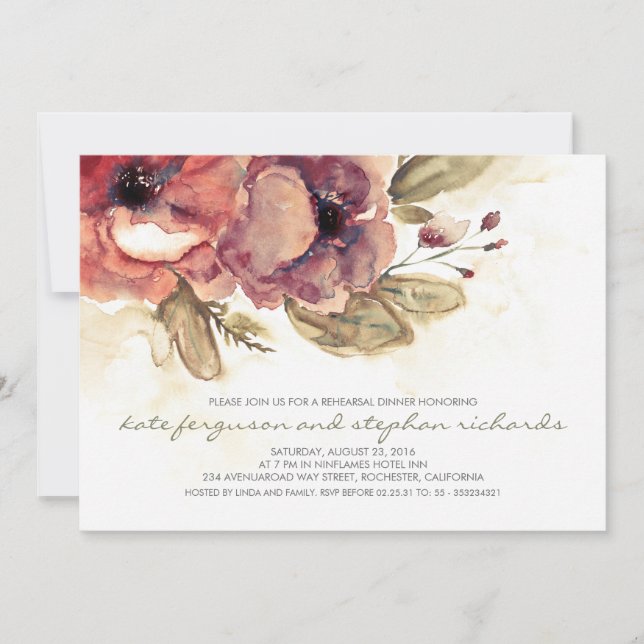 Romantic Flowers Vintage Rehearsal Dinner Invitation (Front)