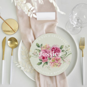 Romantic Flowers Wedding Guest Place Card and Menu