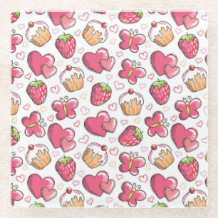 romantic food pattern glass coaster