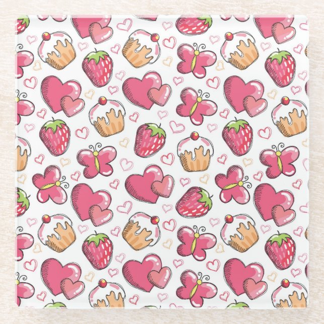 romantic food pattern glass coaster (Front)