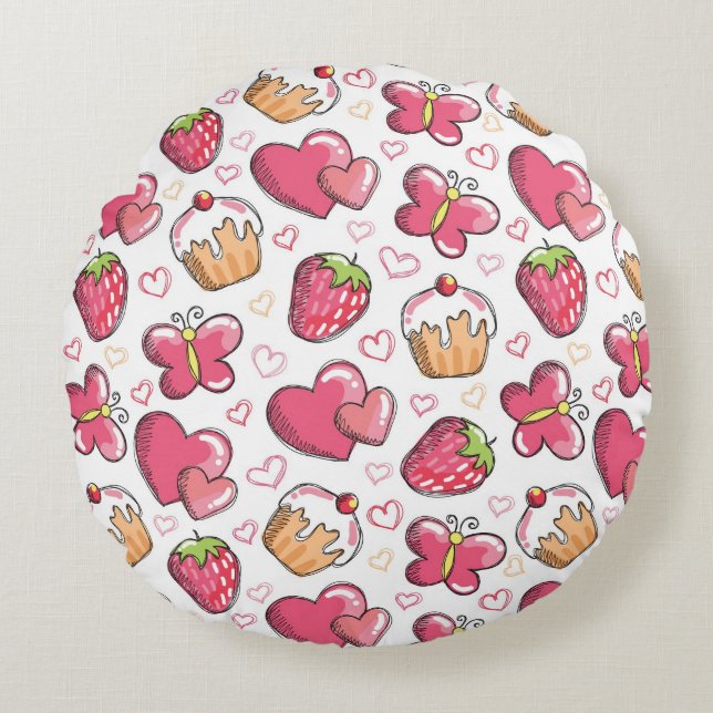romantic food pattern round cushion (Front)