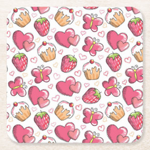 romantic food pattern square paper coaster