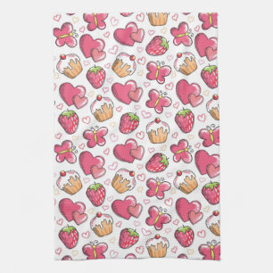 romantic food pattern tea towel