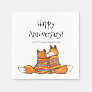 Romantic Fox Foxes Personalised Custom Anniversary Napkin