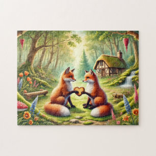 Romantic Foxes Cottagecore Woodland Jigsaw Puzzle