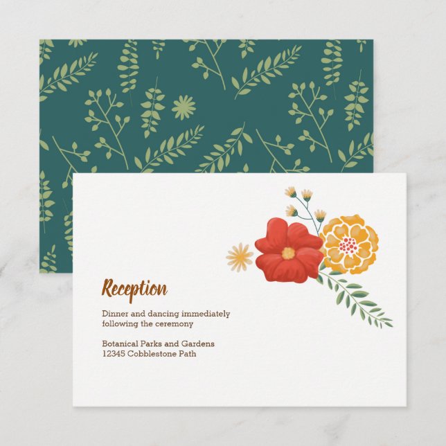 Romantic Foxes Floral Foliage Wedding Enclosure Invitation (Front/Back)