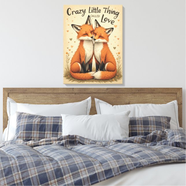 Romantic Foxes in Love Illustration Canvas Print (Insitu(Bedroom))